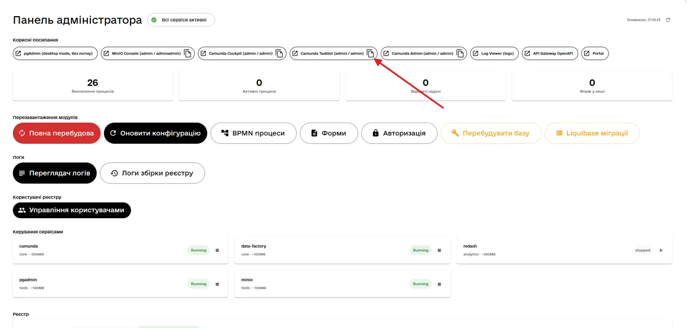Кнопка Camunda Tasklist