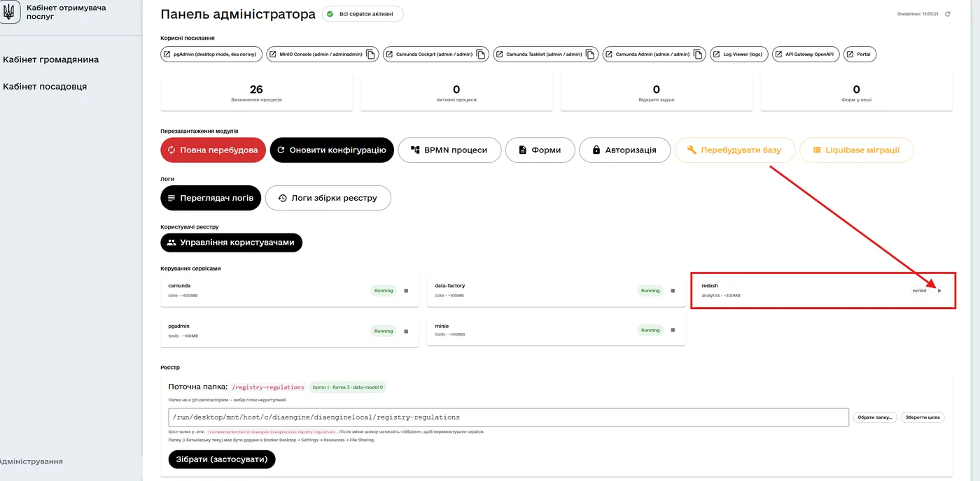 Картка redash із кнопкою запуску